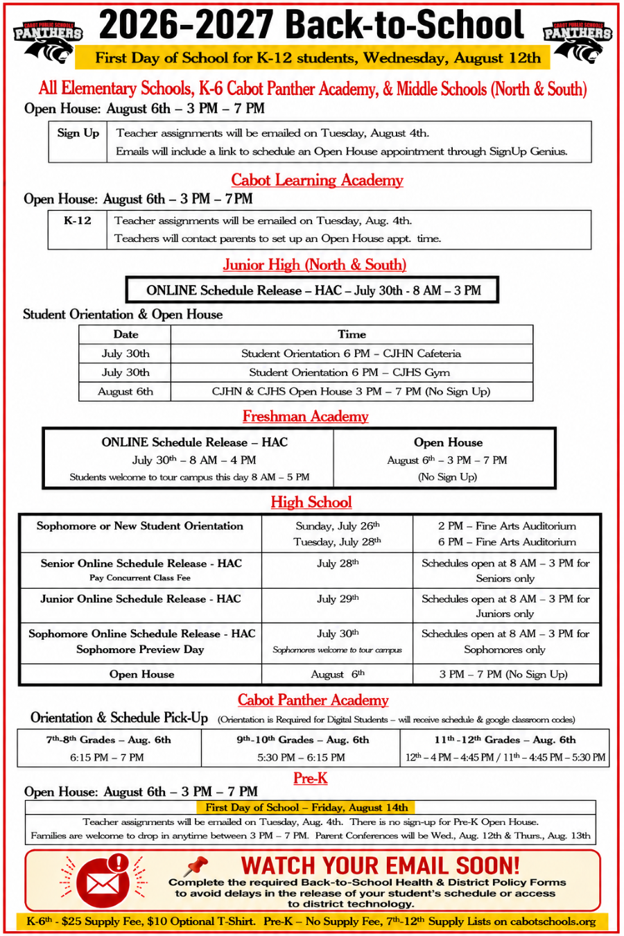 Back to School Schedule